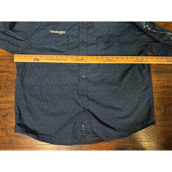 Wrangler Shirt Mens 2XL Navy Blue Paisley Western Cowboy Rodeo Embroidered Logo - Picture 7 of 8